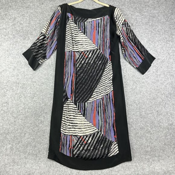Vintage Argenti Dress Womens 6 Black Silk Abstract Stripe Geometric 80s Art* - Picture 1 of 15